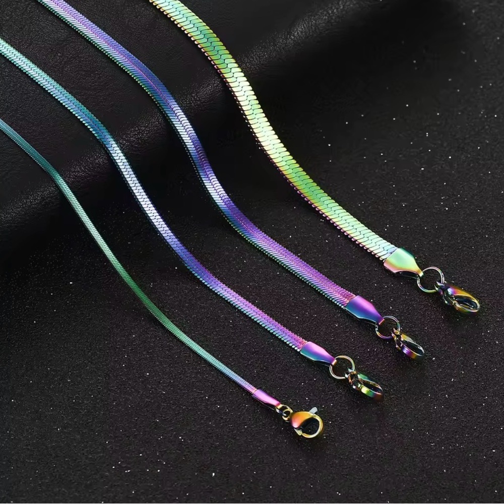 2mm or 5mm Multicolor Rainbow Stainless Steel Herringbone Chain - Womens Jewelry